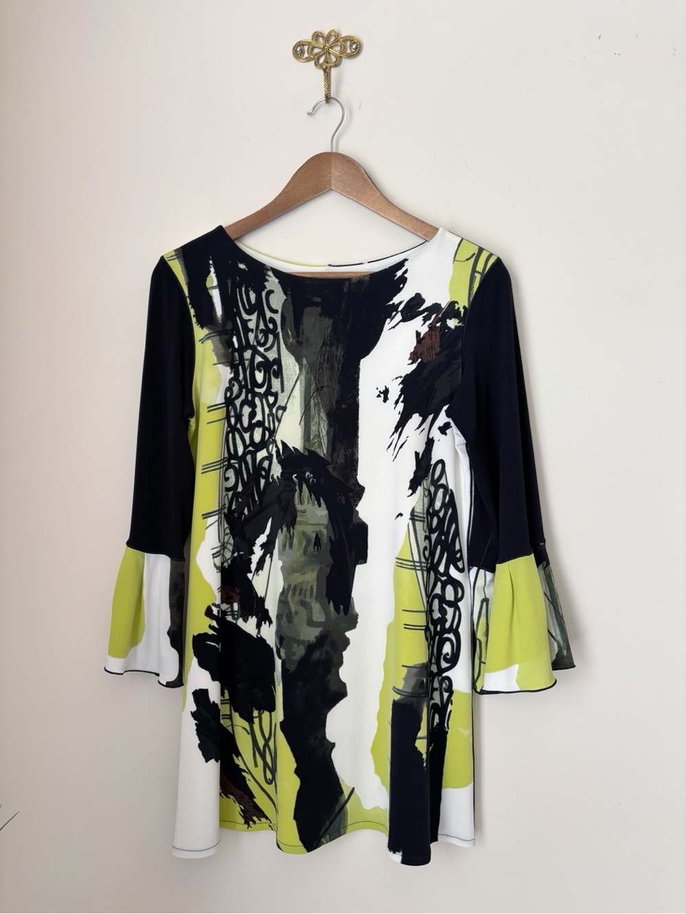 Eva Varro Black & Green Abstract Print Tunic Top Medium